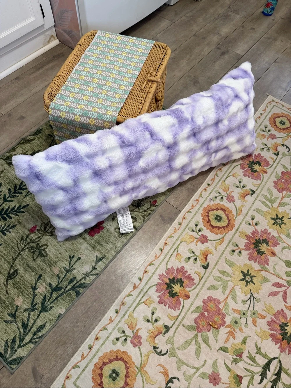 New Large Girl’s Tie Dye Furry Plush Body Pillow Purple White Pillow 16x36”